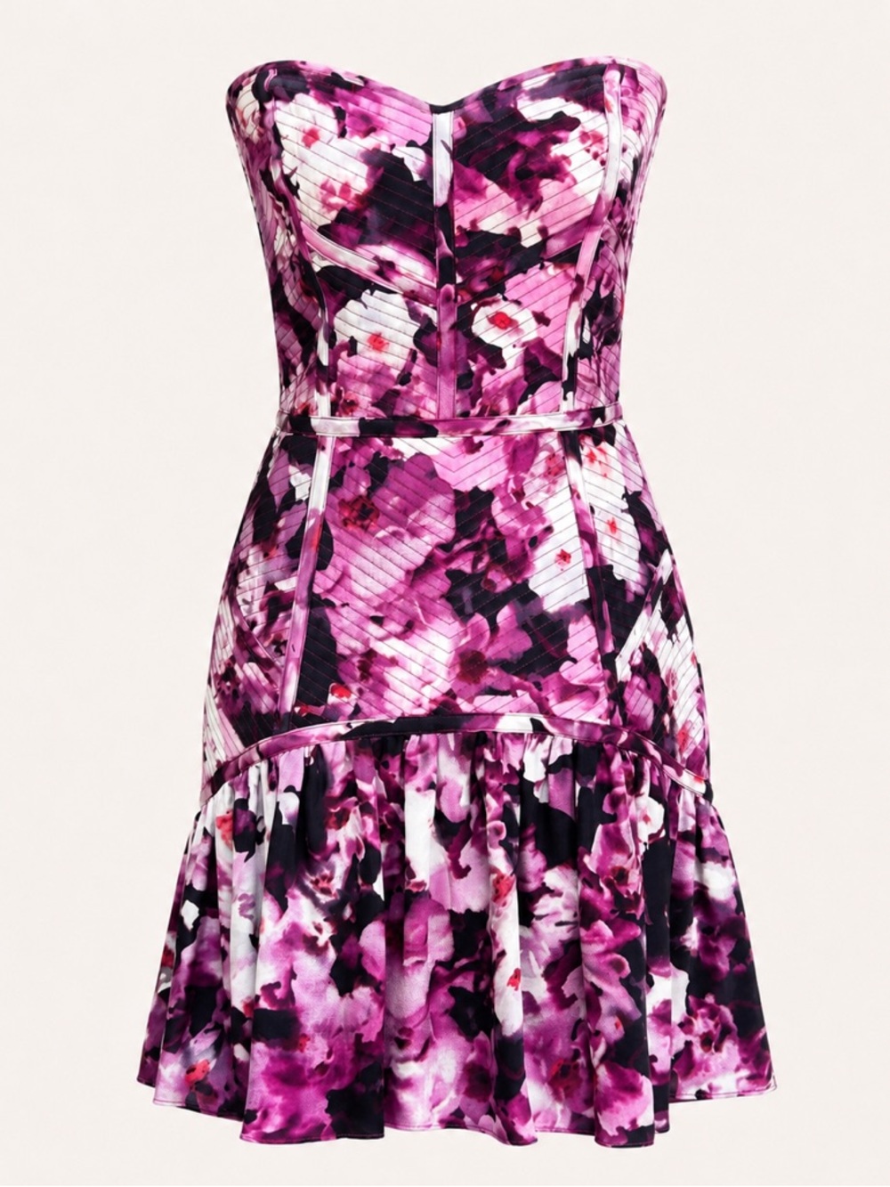 Parker Quilted Silk Strapless Floral Cocktail Dress Pink Purple M